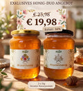 Akazienhonig und Blütenhonig im Angebot bei natürlichem Hintergrund